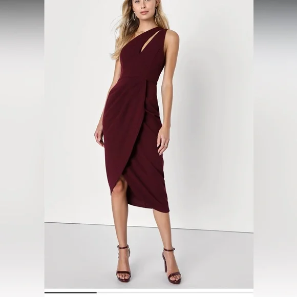 Lulu's Burgundy One-Shoulder Cutout Asymmetrical Dress - Picture 1 of 4